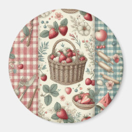 Imã Cesta de Frutas Gingham Diversão