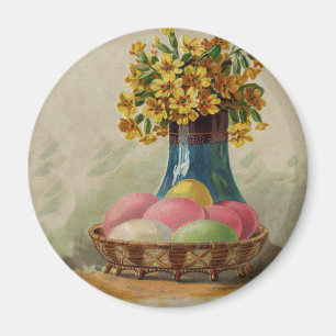 Imã Cesta de Páscoa Ovos Flores Antigo