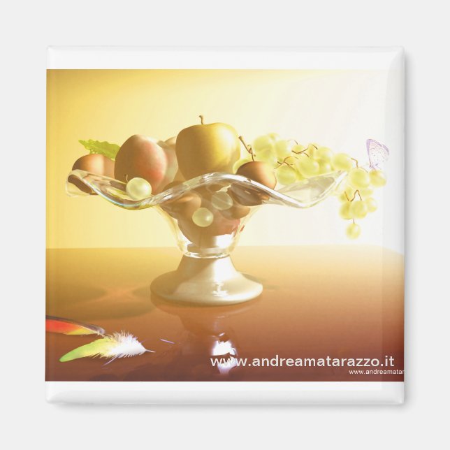 Imã Cesto de vidro com frutas e bateria (Frente)