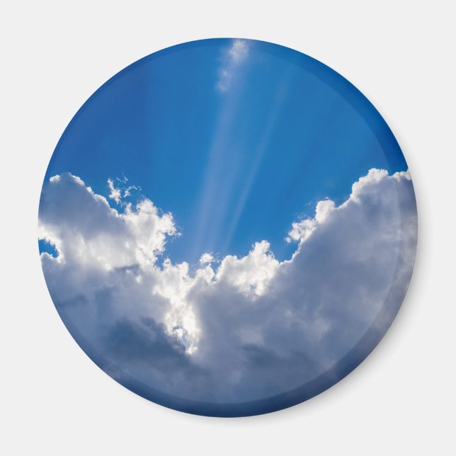 Imã Céu azul com nuvens brancas e raio de sol. (Frente)