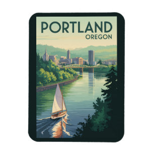 Ímã Céu de Portland Oregon Arte de Viagem Vintage