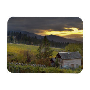 Ímã Céu do pôr do sol sobre vinhas e cabana histórica