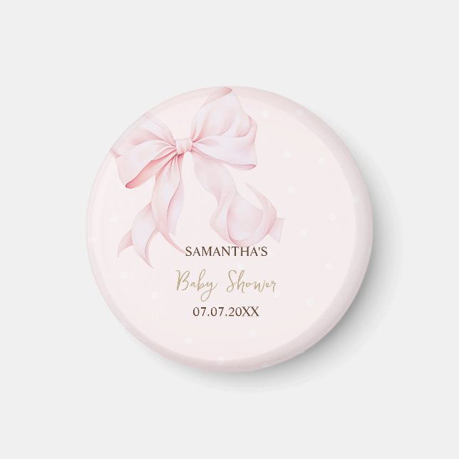 Imã Chá de Bebê Rosa com Laço de Aquarela (Frente)