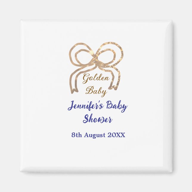 Imã chá de fraldas azul real arco  brilhante ouro (Frente)