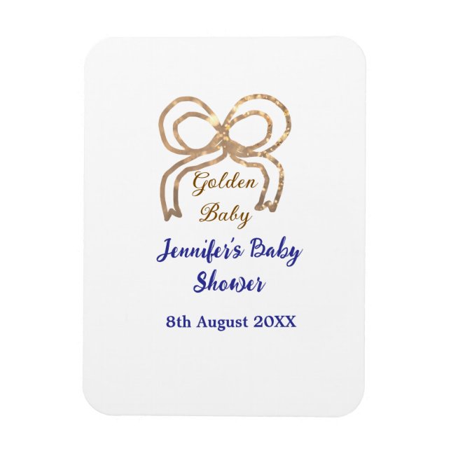 Ímã chá de fraldas azul real arco  brilhante ouro (Vertical)