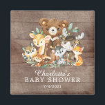 Imã Chá de fraldas de Meninos da Woodland<br><div class="desc">Os pequenos animais de floresta mais doces se instalaram em um fundo de madeira rústica. Disponível em nosso compro para um chá de fraldas de meninas. Visite o nosso compro para ver toda a nossa coleção de chás de fraldas de amigos da floresta.</div>