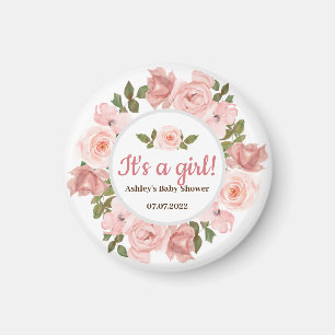 Imã Chá de fraldas Floral de Rosa para Aquarela