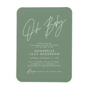 Ímã Chá de fraldas script sage convite elegante verde