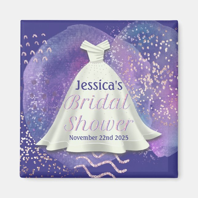 Imã Chá de panela Casamento Roxo e Rosa Dourado Glam (Frente)