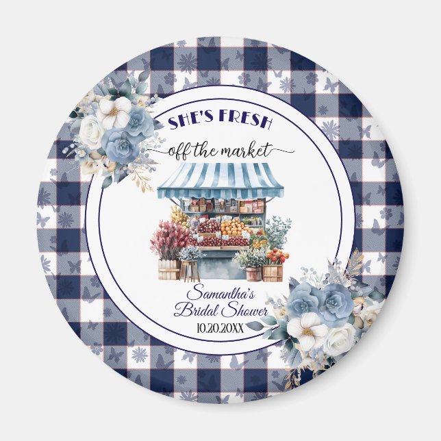 Imã Chá de panela Floral Blue Gingham (Frente)