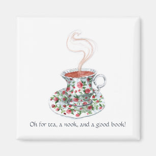 Imã Chá, um anzol e um livro! Slogan do chá, copo de