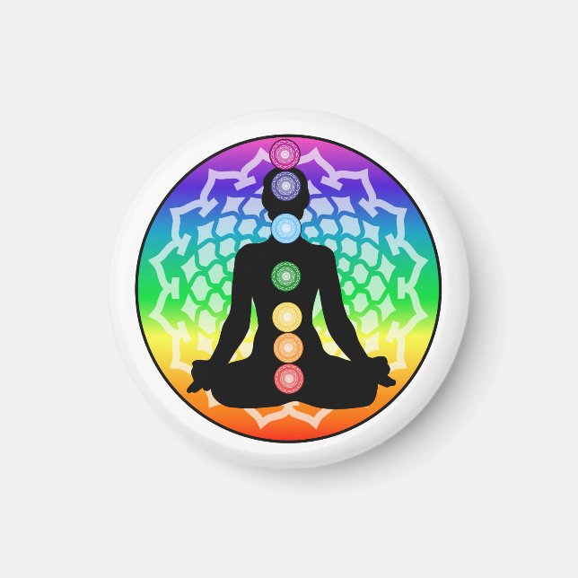 Imã Chakra Lotus Magnet - Arte em Yoga Sagrada Redonda (Frente)