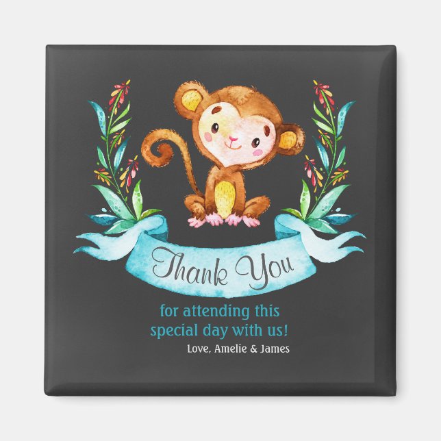 Imã Chalkboard Watercolor Monkey Boy Obrigado (Frente)