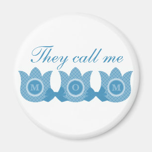 Imã Chamam-Me Mãe Xadrez Tulips Magnet (Azul)