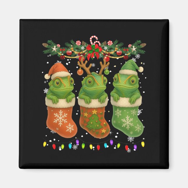 Imã Chameleon In Christmas Socks Lights Chameleon Xmas (Frente)