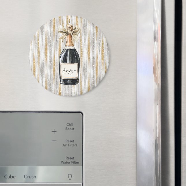 Imã Champagne Bottle Happy New Year's Eve Silver Gold (In Situ (Fridge))