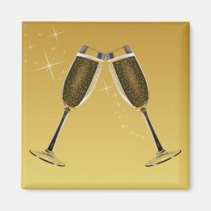 Imã Champagne Glasses Celebration on Gold