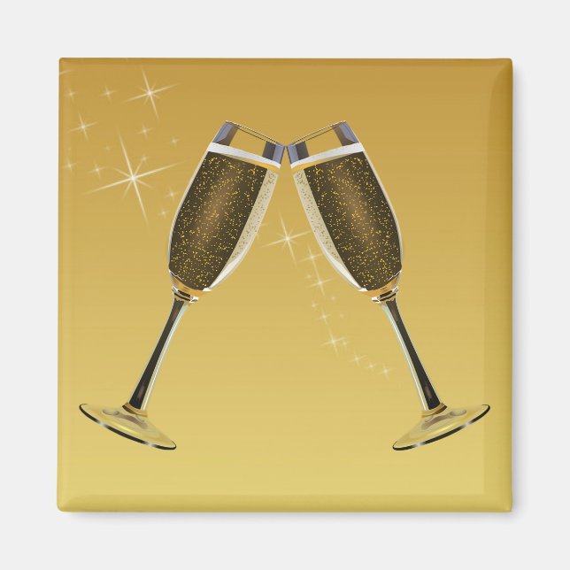 Imã Champagne Glasses Celebration on Gold (Frente)