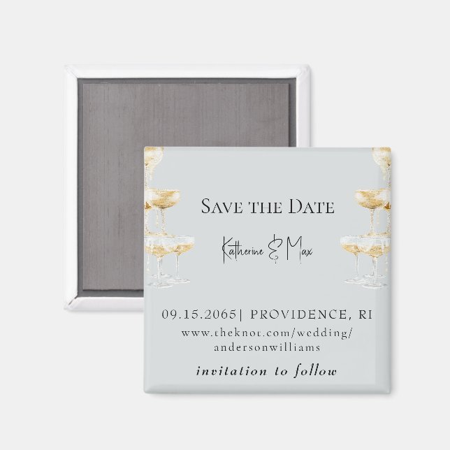 Imã Champagne Tower Icy Blue Wedding Save the Date (Front/Back)