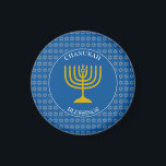 Imã CHANUKAH BLESSINGS | Menorah | Hanukkah<br><div class="desc">Stylish Tekhelet Blue CHANUKAH BLESSINGS fridge magnet with faux silver Star of David in a tiled pattern and a faux gold menorah at the centre. LOVE JOY PEACE, including their Hebrew translations, appear in white typography. The text is customizable in case you wish to change anything. CHANUKAH BLESSINGS is also...</div>