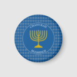 Imã CHANUKAH BLESSINGS | Menorah | Hanukkah<br><div class="desc">Stylish Tekhelet Blue CHANUKAH BLESSINGS fridge magnet with faux silver Star of David in a tiled pattern and a faux gold menorah at the centre. LOVE JOY PEACE, including their Hebrew translations, appear in white typography. The text is customizable in case you wish to change anything. CHANUKAH BLESSINGS is also...</div>