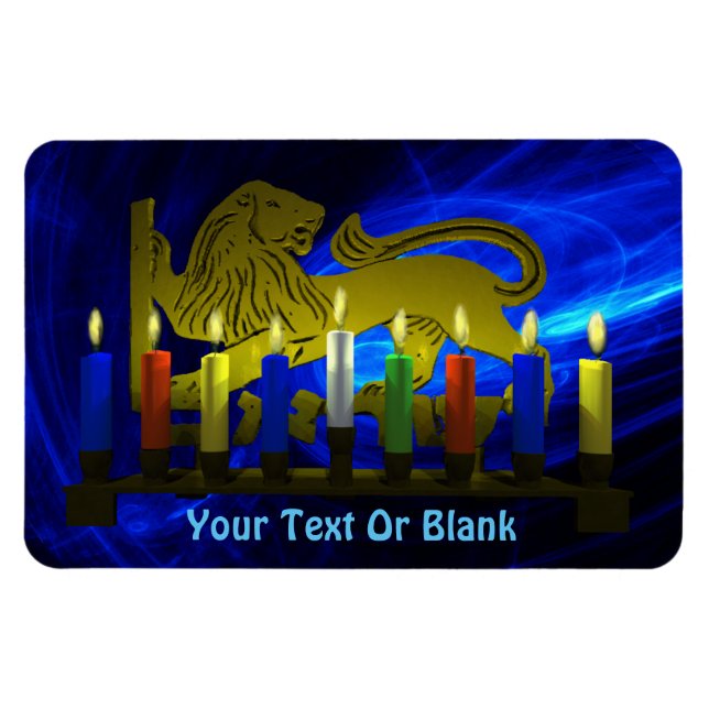 Ímã Chanukkah Brass Lion Menorah (Horizontal)