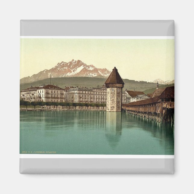Imã Chapel Bridge e vista de Pilatus, Lucerne, Switze (Frente)