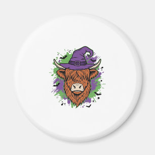 Imã Chapéu de Bruxa Cow Highland Halloween Vetor Vinta