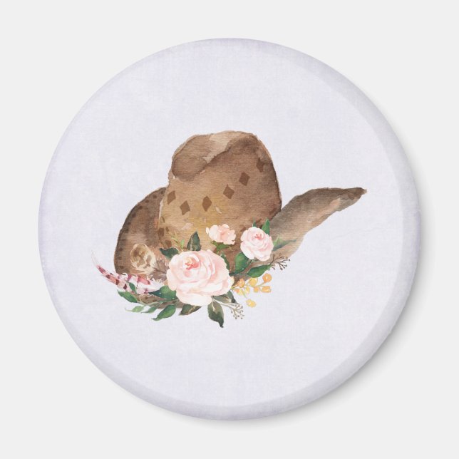 Imã Chapéu de Cowgirl Brown com Flores Rosa (Frente)
