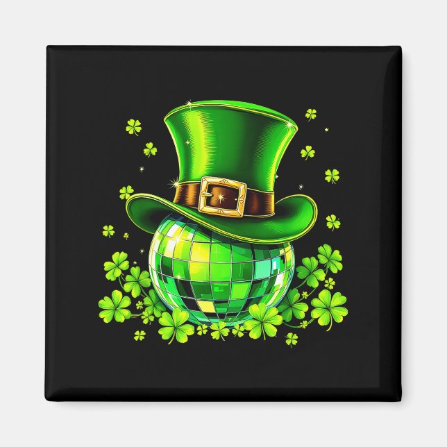 Imã Chapéu de Leprechaun Bola de Disco Shamrock Irland (Frente)