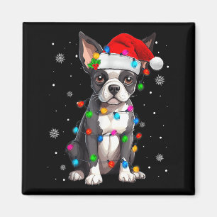 Imã Chapéu de Natal de Papai Noel do Boston Terrier
