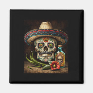 Imã Chapéu de Tequila de Crânio de Açúcar Mexicano Cin