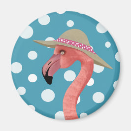 Imã Chapéu de Verão Feliz Verão Flamingo Azul Bolinhas