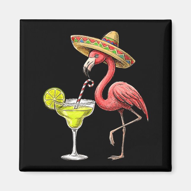 Imã chapéu mexicano flamingo margarita cinco de maio (Frente)