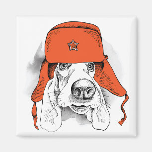 Imã Chapéu vermelho de Basset Hound   Ushanka