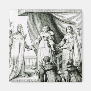 Imã Charles I sendo doado com cetro e coroa