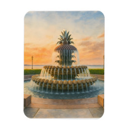 Ímã Charleston Pineapple Fountain Watercolor Sunset