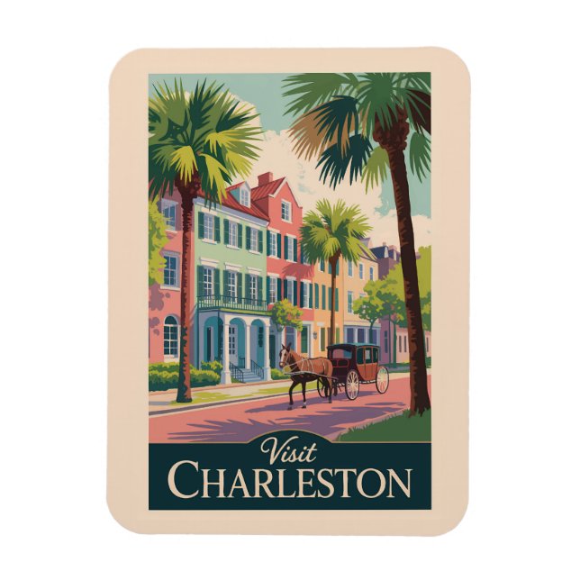 Ímã Charleston South Carolina Illustration Viagem Art (Vertical)