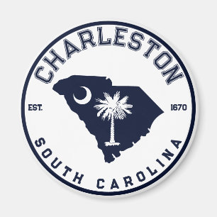 Imã Charleston South Carolina Marinho SC Flag Palm Tre