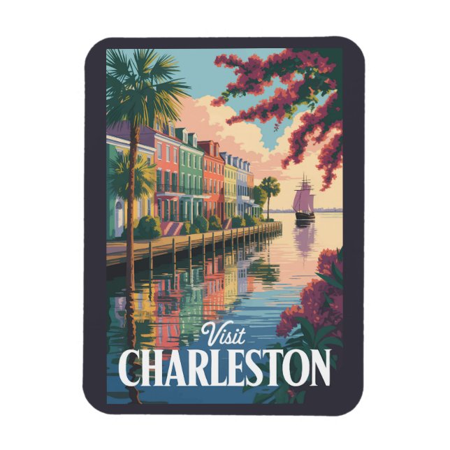 Ímã Charleston South Carolina Waterfront Illustration (Vertical)
