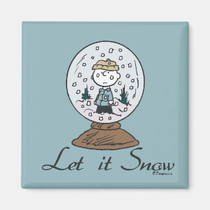 Imã Charlie Brown Snow Globe Graphic - Deixe-o nevar