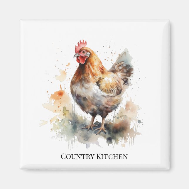 Imã Charm: Watercolor Chicken Art (Frente)