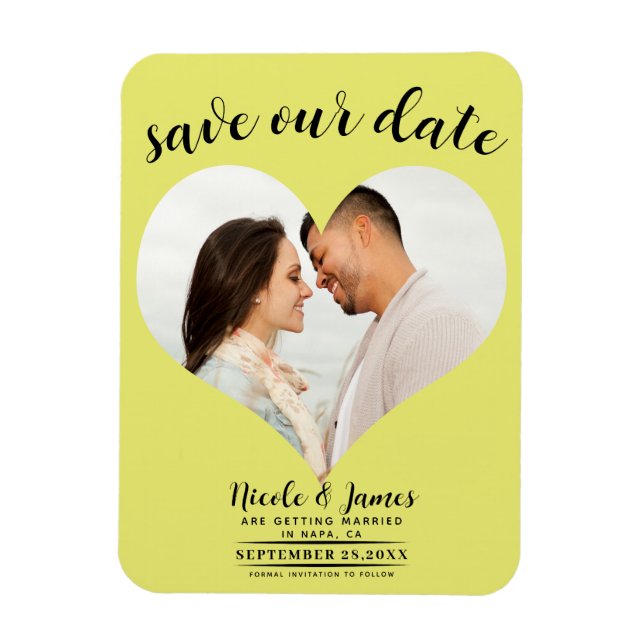 Ímã Chartreuse Heart Photo Wedding Save the Date (Vertical)