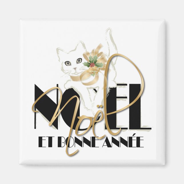 Imã Chat Blanc, Noël e Bonne Année (Frente)