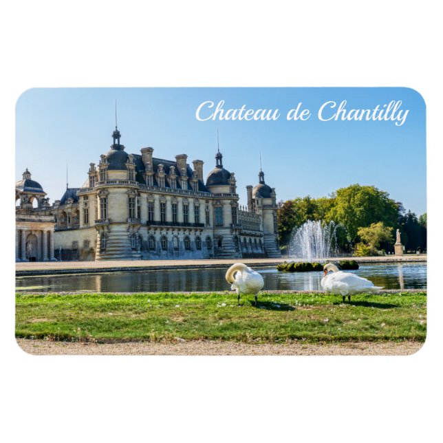 Ímã Chateau de Chantilly, fonte e dois cisnes (Horizontal)