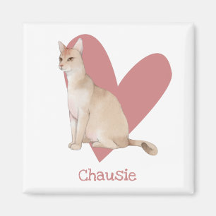 Imã Chausie Cat Watercolor Gatinho Coração Rosa