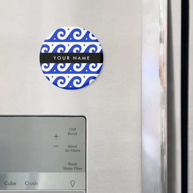 Imã Chave Grega Meander, Chave Wave, Azul, Seu Nome (In Situ (Fridge))