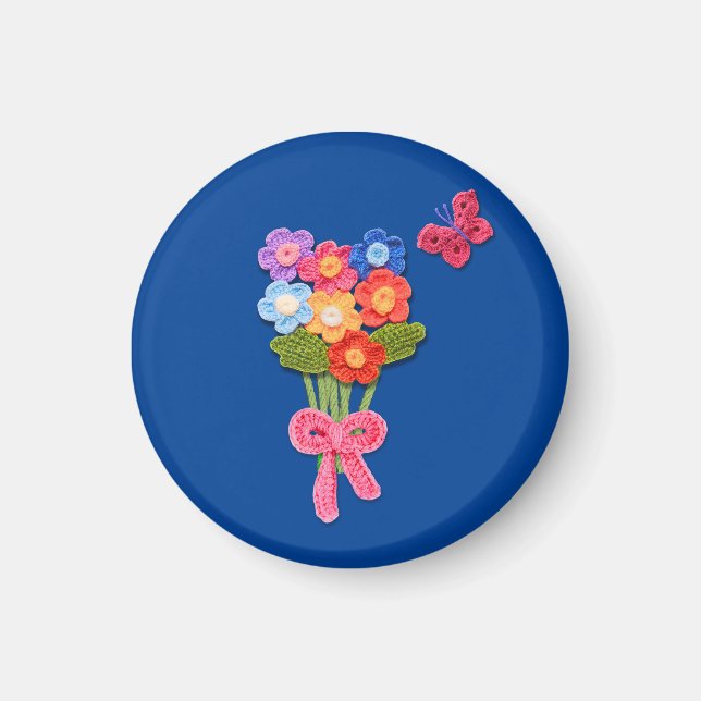 Imã Chaveiro Buquê Impressão de de Flor Crochet (Frente)