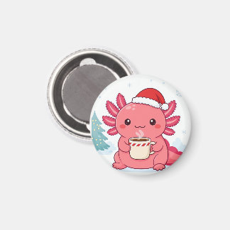 Imã Chaveiro Redondo de Café de Natal Axolote Kawaii F