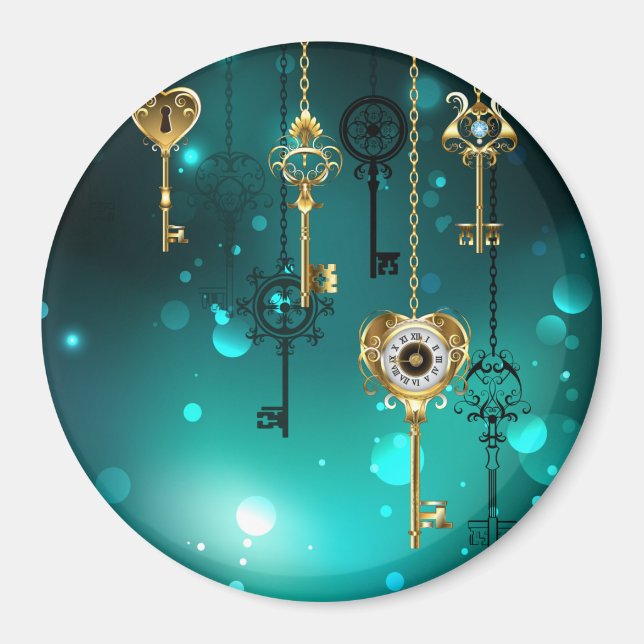 Imã Chaves de Esqueleto Anticas em Fundo Verde (Frente)